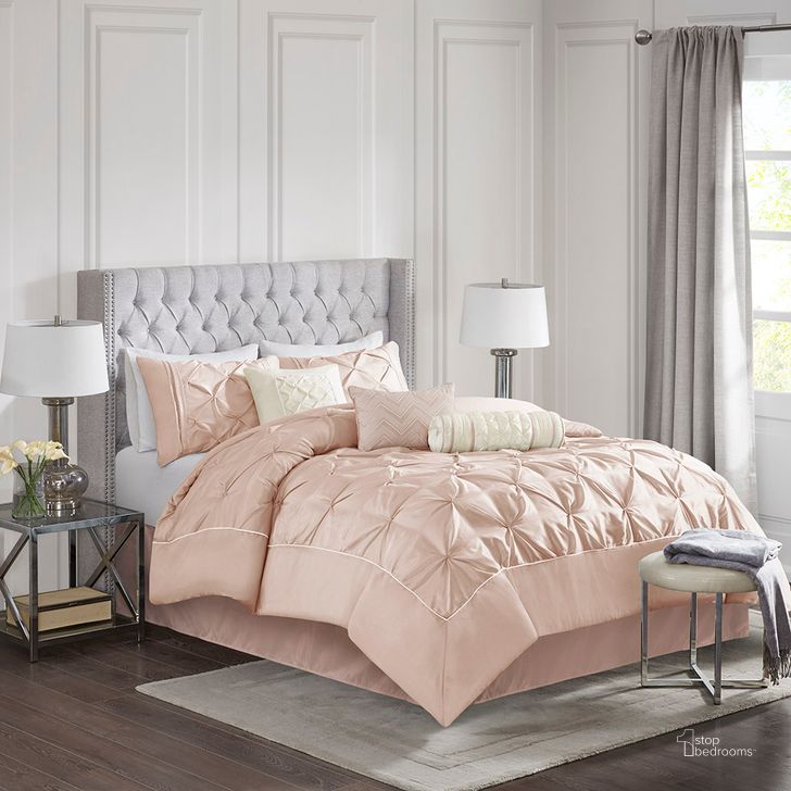 The appearance of Polyester Pieced Pleated 7Pcs Queen Comforter Set In Blush designed by Olliix in the transitional interior design. This blush piece of furniture  was selected by 1StopBedrooms from Laurel Collection to add a touch of cosiness and style into your home. Sku: MP10-5114. Material: Polyester. Bed Size: Queen. Product Type: Comforter Set. Image1
