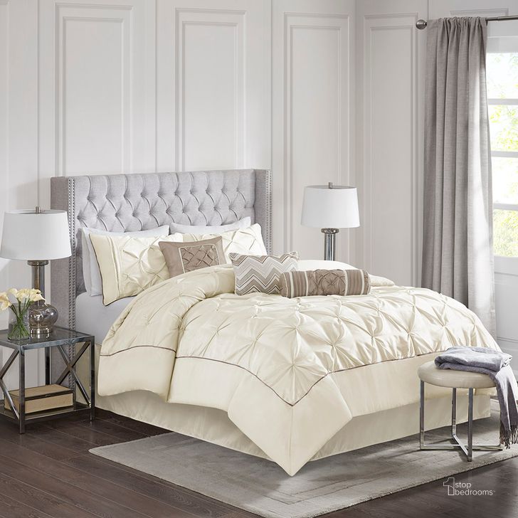 The appearance of Polyester Polyoni 7Pcs Queen Comforter Set With Tufted In Ivory designed by Olliix in the transitional interior design. This ivory piece of furniture  was selected by 1StopBedrooms from Laurel Collection to add a touch of cosiness and style into your home. Sku: MP10-432. Material: Polyester. Bed Size: Queen. Product Type: Comforter Set. Image1