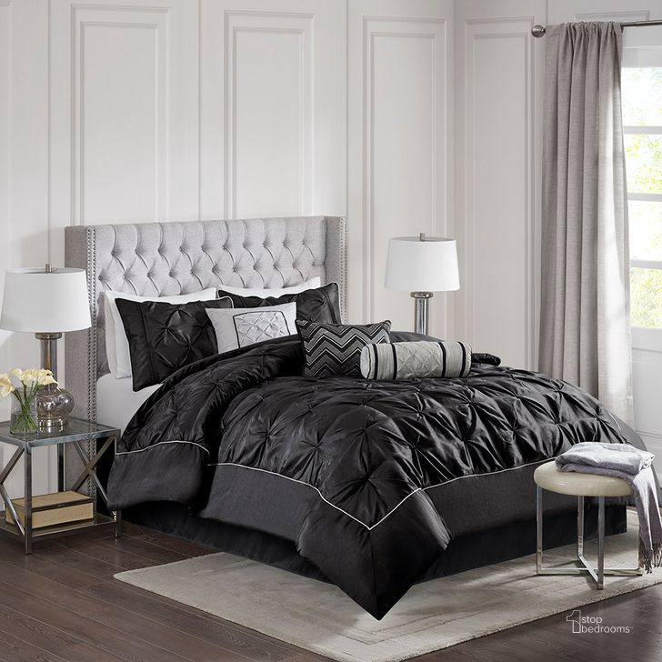 The appearance of Polyester Polyoni Pieced Tufted 7Pcs King Comforter Set In Black designed by Olliix in the transitional interior design. This black piece of furniture  was selected by 1StopBedrooms from Laurel Collection to add a touch of cosiness and style into your home. Sku: MP10-3280. Material: Polyester. Bed Size: King. Product Type: Comforter Set. Image1
