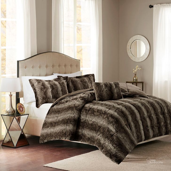 The appearance of Polyester Print Brushed Faux Fur Queen Comforter Set In Chocolate designed by Olliix in the transitional interior design. This chocolate piece of furniture  was selected by 1StopBedrooms from Zuri Collection to add a touch of cosiness and style into your home. Sku: MP10-3074. Material: Polyester. Bed Size: Queen. Product Type: Comforter Set. Image1