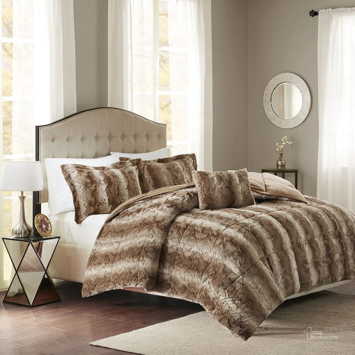 The appearance of Polyester Print Brushed Faux Fur King Comforter Set In Tan designed by Olliix in the transitional interior design. This tan piece of furniture  was selected by 1StopBedrooms from Zuri Collection to add a touch of cosiness and style into your home. Sku: MP10-3073. Material: Polyester. Bed Size: King. Product Type: Comforter Set. Image1