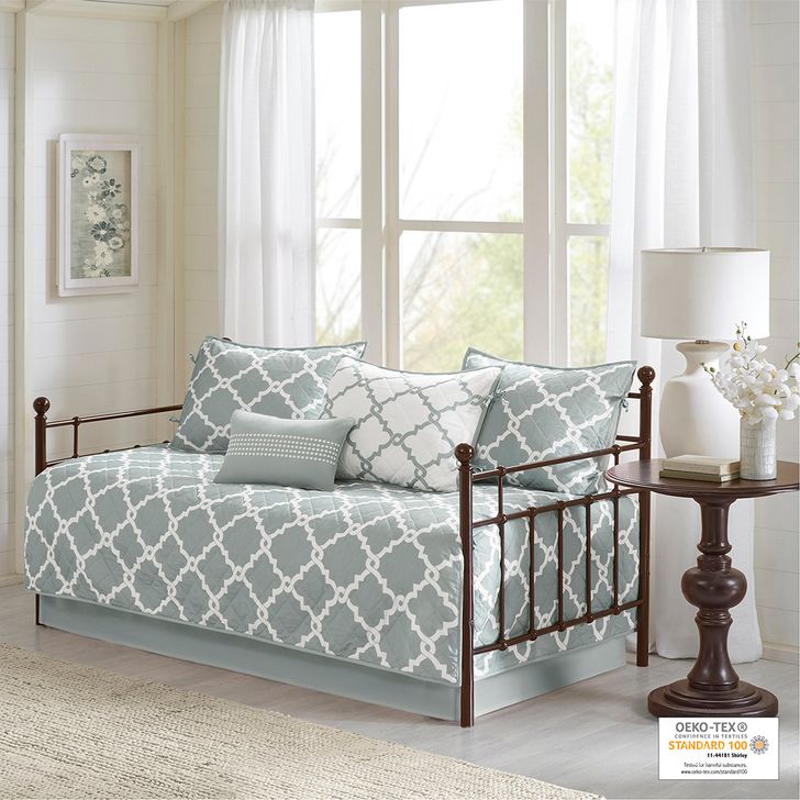 The appearance of Polyester Printed 6Pcs Daybed Set In Grey designed by Olliix in the transitional interior design. This grey piece of furniture  was selected by 1StopBedrooms from Merritt Collection to add a touch of cosiness and style into your home. Sku: MPE13-628. Material: Cotton. Product Type: Comforter Set. Image1