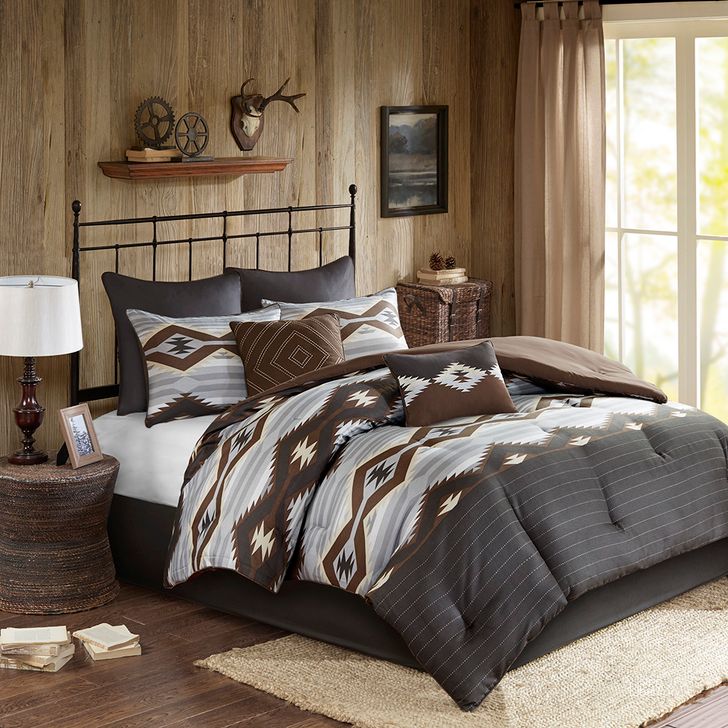 The appearance of Polyester Printed 8 Piece Oversized King Comforter Set In Grey/Brown designed by Olliix in the cabin / lodge interior design. This grey/brown piece of furniture  was selected by 1StopBedrooms from Bitter Creek Collection to add a touch of cosiness and style into your home. Sku: WR10-2180. Material: Polyester. Bed Size: King. Product Type: Comforter Set. Image1