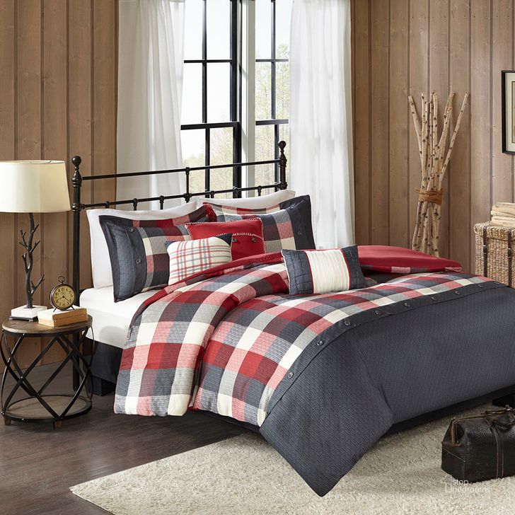 The appearance of Polyester Printed Herringbone 6Pcs Queen Duvet Cover Set In Red designed by Olliix in the cabin / lodge interior design. This red piece of furniture  was selected by 1StopBedrooms from Ridge Collection to add a touch of cosiness and style into your home. Sku: MP12-4672. Material: Polyester. Bed Size: Queen. Product Type: Duvet Cover Set. Image1