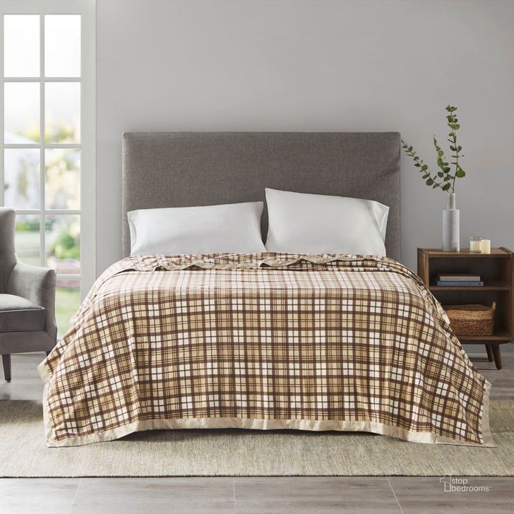 The appearance of Polyester Printed Knitted Micro Fleece Twin Blanket With 2 Inch Matte Satin Binding In Tan Plaid designed by Olliix in the transitional interior design. This tan plaid piece of furniture  was selected by 1StopBedrooms from Micro Fleece Collection to add a touch of cosiness and style into your home. Sku: BL51-0684. Material: Polyester. Bed Size: Twin. Product Type: Throw. Image1