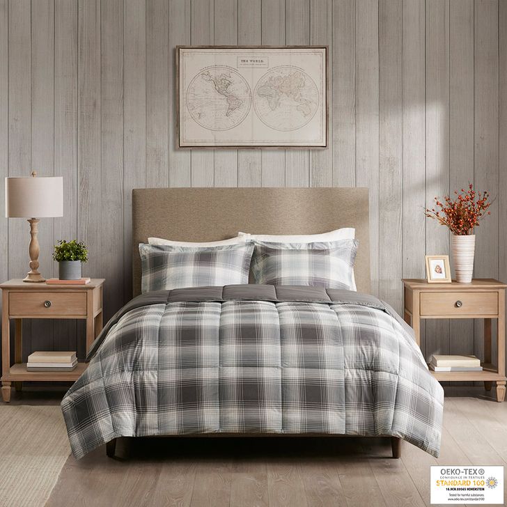 The appearance of Polyester Printed Softspun Twin Comforter Set In Grey designed by Olliix in the cabin / lodge interior design. This grey piece of furniture  was selected by 1StopBedrooms from Woodsman Collection to add a touch of cosiness and style into your home. Sku: WR10-1511. Material: Microfiber. Bed Size: Twin. Product Type: Comforter Set. Image1