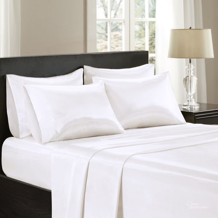 The appearance of Polyester Satin 6Pcs King Sheet Set In White designed by Olliix in the transitional interior design. This white piece of furniture  was selected by 1StopBedrooms from Satin Collection to add a touch of cosiness and style into your home. Sku: MPE20-901. Material: Polyester. Bed Size: King. Product Type: Bed Sheet. Image1