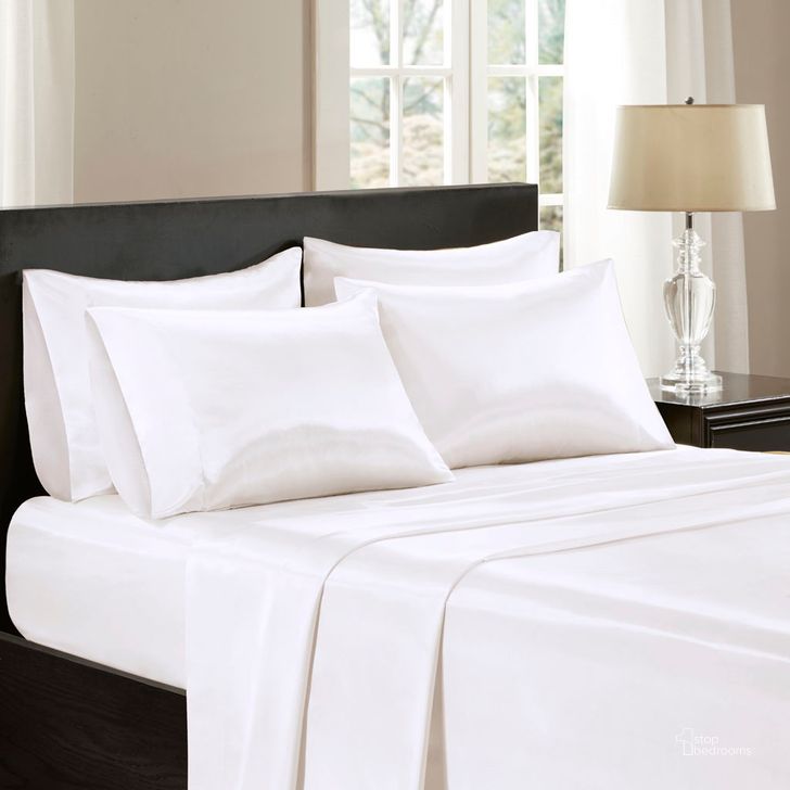 The appearance of Polyester Satin 6Pcs California King Sheet Set In White designed by Olliix in the coastal interior design. This white piece of furniture  was selected by 1StopBedrooms from Satin Collection to add a touch of cosiness and style into your home. Sku: MPE20-902. Material: Polyester. Bed Size: California King. Product Type: Bed Sheet. Image1