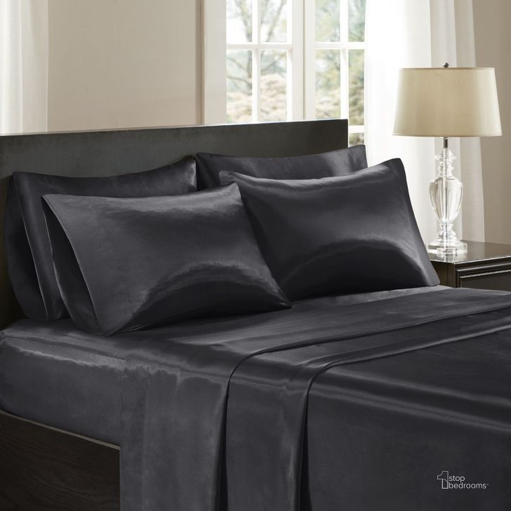 The appearance of Polyester Satin Solid King Sheet Set In Black designed by Olliix in the transitional interior design. This black piece of furniture  was selected by 1StopBedrooms from Satin Collection to add a touch of cosiness and style into your home. Sku: SHET20-174. Material: Polyester. Bed Size: King. Product Type: Bed Sheet. Image1