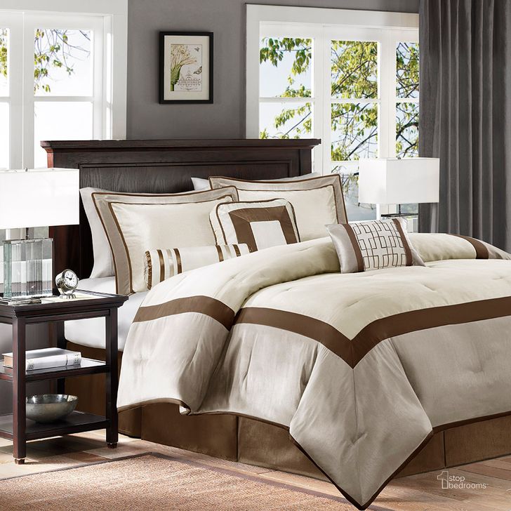 The appearance of Polyester Solid 7Pcs Queen Comforter Set In Taupe/Brown designed by Olliix in the transitional interior design. This taupe/brown piece of furniture  was selected by 1StopBedrooms from Genevieve Collection to add a touch of cosiness and style into your home. Sku: MP10-6567. Material: Polyester. Bed Size: Queen. Product Type: Comforter Set. Image1