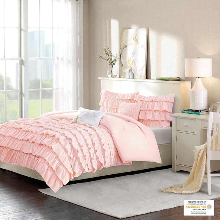 The appearance of Polyester Solid 85Gsm Microfiber Queen Comforter Set In Blush designed by Olliix in the transitional interior design. This blush piece of furniture  was selected by 1StopBedrooms from Waterfall Collection to add a touch of cosiness and style into your home. Sku: ID10-1381. Material: Polyester. Bed Size: Queen. Product Type: Comforter Set. Image1