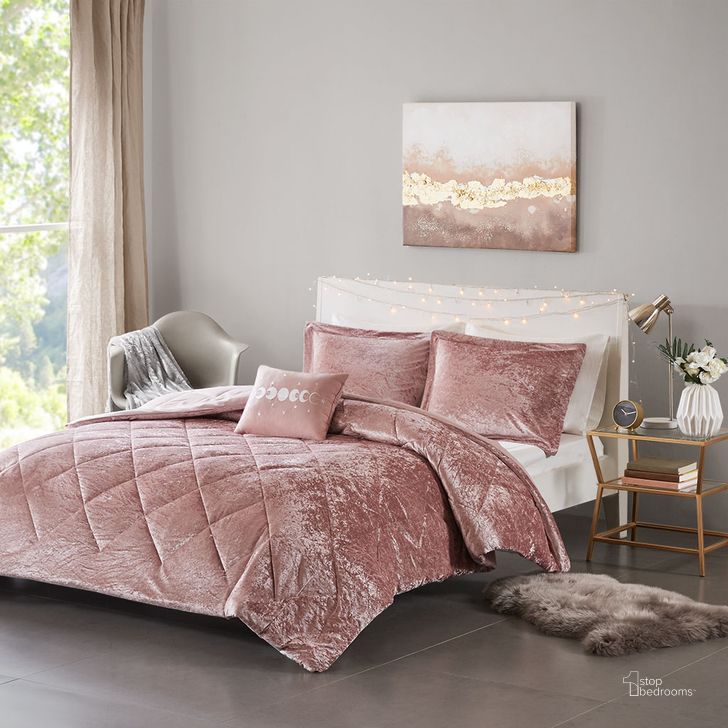 The appearance of Polyester Velvet Twin Comforter Set In Blush designed by Olliix in the transitional interior design. This blush piece of furniture  was selected by 1StopBedrooms from Felicia Collection to add a touch of cosiness and style into your home. Sku: ID10-1658. Material: Polyester. Bed Size: Twin. Product Type: Comforter Set. Image1