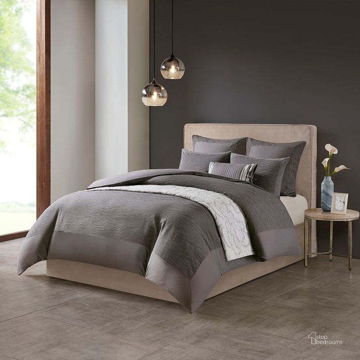 The appearance of Polyester Yarn Dyed Pieced Queen Duvet Cover Set In Grey designed by Olliix in the transitional interior design. This grey piece of furniture  was selected by 1StopBedrooms from Hanae Collection to add a touch of cosiness and style into your home. Sku: NS12-3251. Bed Size: Queen. Material: Cotton. Product Type: Duvet Cover Set. Image1