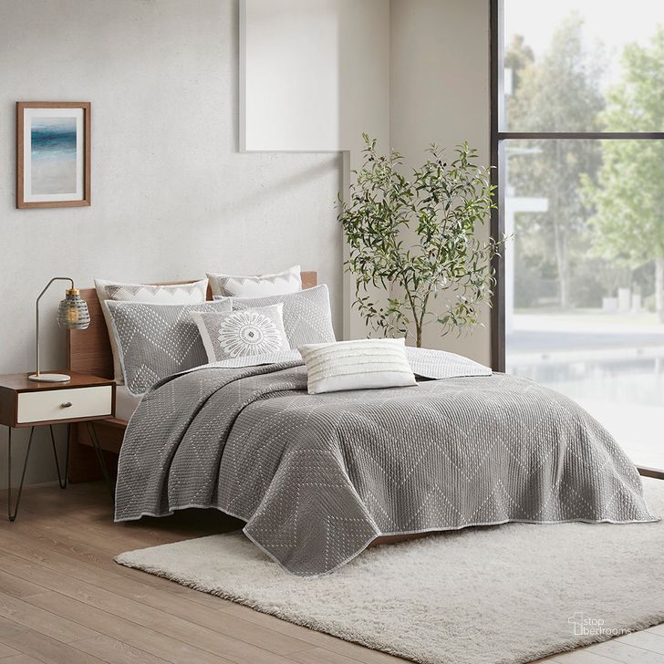 The appearance of Pomona Cotton Embroidered King Coverlet Set In Gray designed by Olliix in the transitional interior design. This gray piece of furniture  was selected by 1StopBedrooms from Pomona Collection to add a touch of cosiness and style into your home. Sku: II13-1200. Bed Size: King. Material: Cotton. Product Type: Coverlet Set. Image1