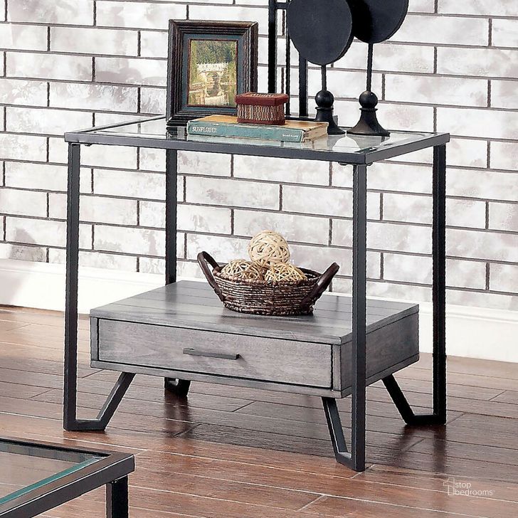 The appearance of Ponderay End Table In Gray and Black designed by Furniture of America in the industrial interior design. This gray and black piece of furniture  was selected by 1StopBedrooms from Ponderay Collection to add a touch of cosiness and style into your home. Sku: CM4348E. Material: Wood. Product Type: End Table. Image1