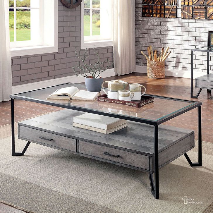 The appearance of Ponderay Gray And Black Coffee Table designed by Furniture of America in the industrial interior design. This black and gray piece of furniture  was selected by 1StopBedrooms from Ponderay Collection to add a touch of cosiness and style into your home. Sku: CM4348C. Material: Metal. Product Type: Coffee Table. Image1