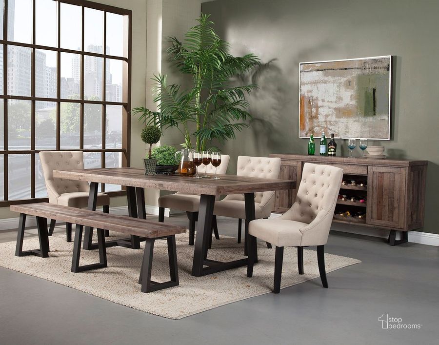 The appearance of Prairie Natural Rectangular Dining Room Set designed by Alpine in the rustic / southwestern interior design. This brown piece of furniture  was selected by 1StopBedrooms from Prairie Collection to add a touch of cosiness and style into your home. Sku: 1568-01;1568-02. Table Base Style: Double Pedestal. Product Type: Dining Room Set. Table Top Shape: Rectangular. Material: Pine. Size: 84". Image1