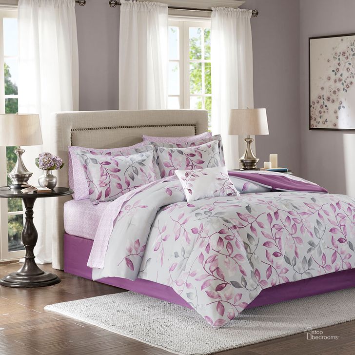 The appearance of Printed 9 Piece King Comforter Set In Purple designed by Olliix in the transitional interior design. This purple piece of furniture  was selected by 1StopBedrooms from Lafael Collection to add a touch of cosiness and style into your home. Sku: MPE10-379. Material: Polyester. Bed Size: King. Product Type: Comforter Set. Image1