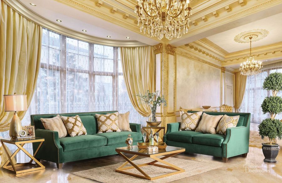 The appearance of Pritchard Green Living Room Set designed by Isaac Tahari in the transitional interior design. This green piece of furniture  was selected by 1StopBedrooms from Pritchard Collection to add a touch of cosiness and style into your home. Sku: SM2271-SF;SM2271-LV. Material: Microfiber. Product Type: Living Room Set. Image1