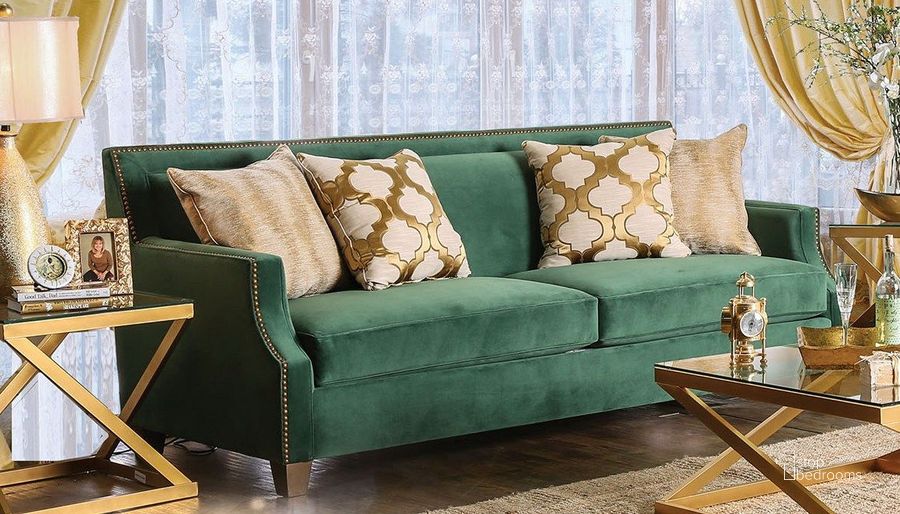 The appearance of Pritchard Green Sofa designed by Isaac Tahari in the transitional interior design. This green piece of furniture  was selected by 1StopBedrooms from Pritchard Collection to add a touch of cosiness and style into your home. Sku: SM2271-SF. Material: Microfiber. Product Type: Sofa. Image1