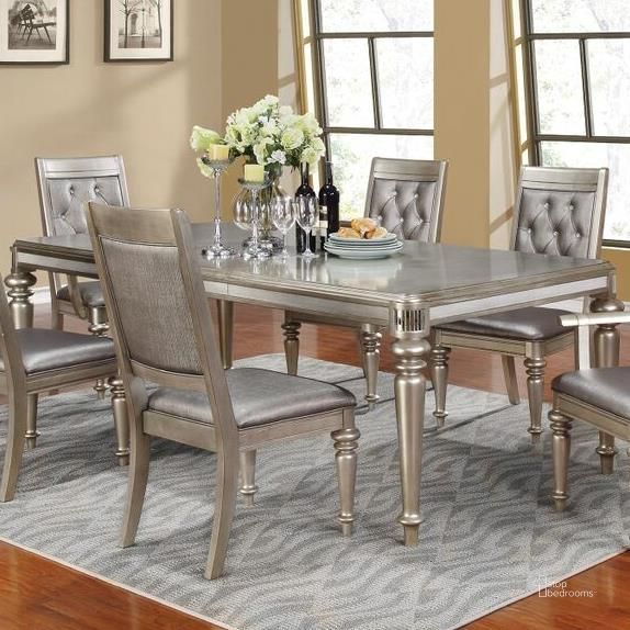 The appearance of Danette Metallic Platinum Extendable Rectangular Dining Table designed by Coaster in the modern / contemporary interior design. This gray piece of furniture  was selected by 1StopBedrooms from Danette Collection to add a touch of cosiness and style into your home. Sku: 106471. Table Base Style: Legs. Material: Wood. Product Type: Dining Table. Table Top Shape: Rectangular. Size: 44". Image1