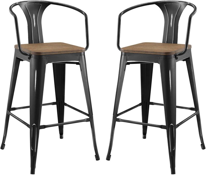 The appearance of Promenade Black Bar Stool Set of 2 EEI-3954-BLK designed by Modway in the modern / contemporary interior design. This black piece of furniture  was selected by 1StopBedrooms from Promenade Collection to add a touch of cosiness and style into your home. Sku: EEI-3954-BLK. Material: Metal. Product Type: Barstool. Image1