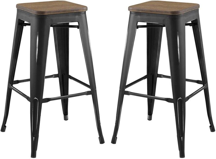 The appearance of Promenade Bar Stool Set of 2 In Black designed by Modway in the modern / contemporary interior design. This black piece of furniture  was selected by 1StopBedrooms from Promenade Collection to add a touch of cosiness and style into your home. Sku: EEI-3956-BLK. Material: Metal. Product Type: Barstool. Image1