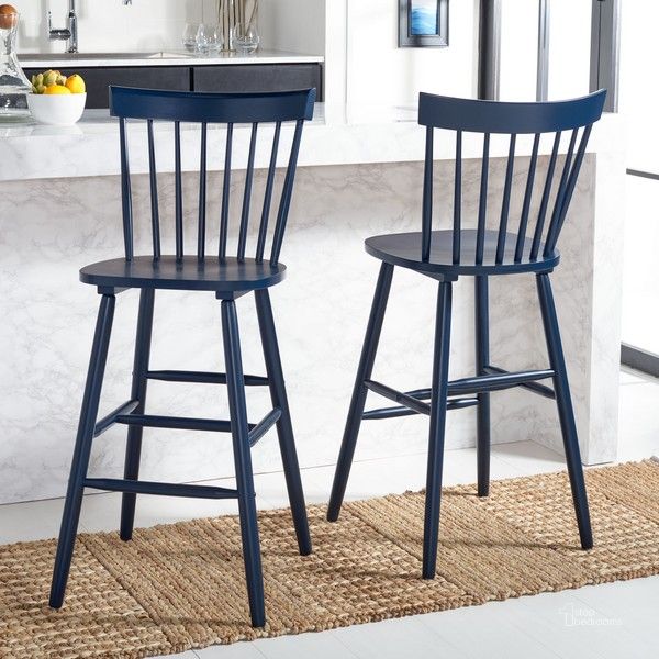 The appearance of Providence Bar Stool in Navy designed by Safavieh in the country / farmhouse interior design. This navy piece of furniture  was selected by 1StopBedrooms from Providence Collection to add a touch of cosiness and style into your home. Sku: BST8504E-SET2. Material: Wood. Product Type: Barstool. Image1