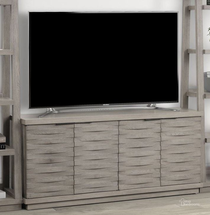 The appearance of Pure Modern Soft Moonstone Angled Door 63 Inch TV Console designed by Parker House in the transitional interior design. This gray piece of furniture  was selected by 1StopBedrooms from Pure Modern Collection to add a touch of cosiness and style into your home. Sku: PUR#63A. Product Type: TV Console. Image1