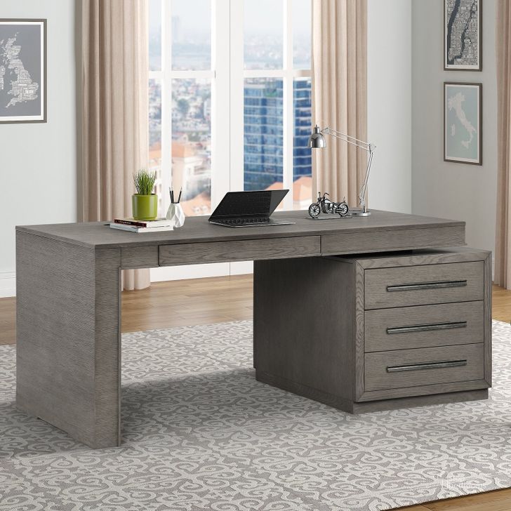 The appearance of Pure Modern Soft Moonstone Executive Desk designed by Parker House in the transitional interior design. This gray piece of furniture  was selected by 1StopBedrooms from Pure Modern Collection to add a touch of cosiness and style into your home. Sku: PUR#480;PUR#481. Product Type: Executive Desk. Image1