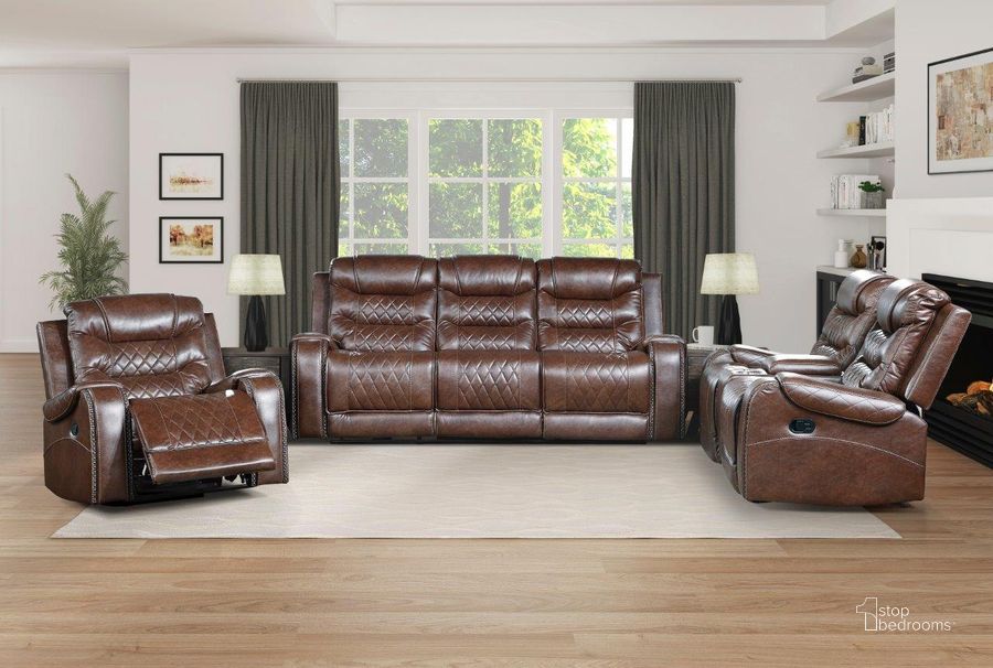 The appearance of Putnam Brown Double Reclining Living Room Set designed by Homelegance in the modern / contemporary interior design. This brown piece of furniture  was selected by 1StopBedrooms from Putnam Collection to add a touch of cosiness and style into your home. Sku: 9405BR-3;9405BR-2. Material: Wood. Product Type: Living Room Set. Image1