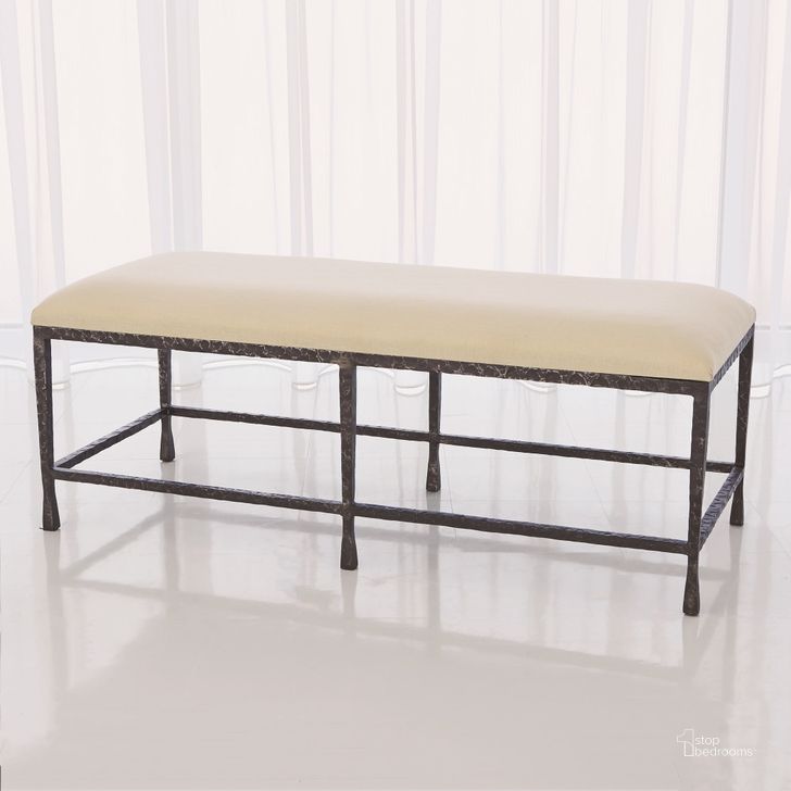 The appearance of Quad Pod Bench With Muslin Cushion In Natural Iron designed by Global Views in the modern / contemporary interior design. This black piece of furniture  was selected by 1StopBedrooms from Quad Collection to add a touch of cosiness and style into your home. Sku: 7.80439. Product Type: Bench. Material: Iron. Image1
