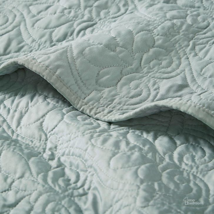 The appearance of Quebec Polyester Microfiber Oversized Quilted Throw In Seafoam designed by Olliix in the traditional interior design. This seafoam piece of furniture  was selected by 1StopBedrooms from Quebec Collection to add a touch of cosiness and style into your home. Sku: MP50-2987. Material: Polyester. Product Type: Throw. Image1
