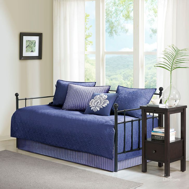 The appearance of Quebec Polyester Solid Reversible 6Pcs Daybed Set In Navy designed by Olliix in the transitional interior design. This navy piece of furniture  was selected by 1StopBedrooms from Quebec Collection to add a touch of cosiness and style into your home. Sku: MP13-4971. Material: Cotton. Product Type: Comforter Set. Image1