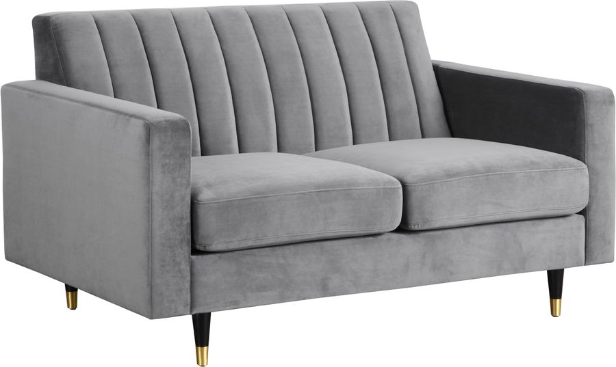 The appearance of Queensmore Grey Velvet Loveseat designed by Furnique in the modern / contemporary interior design. This grey velvet piece of furniture  was selected by 1StopBedrooms from Queensmore Collection to add a touch of cosiness and style into your home. Sku: 619Grey-L. Product Type: Loveseat. Material: Velvet. Image1