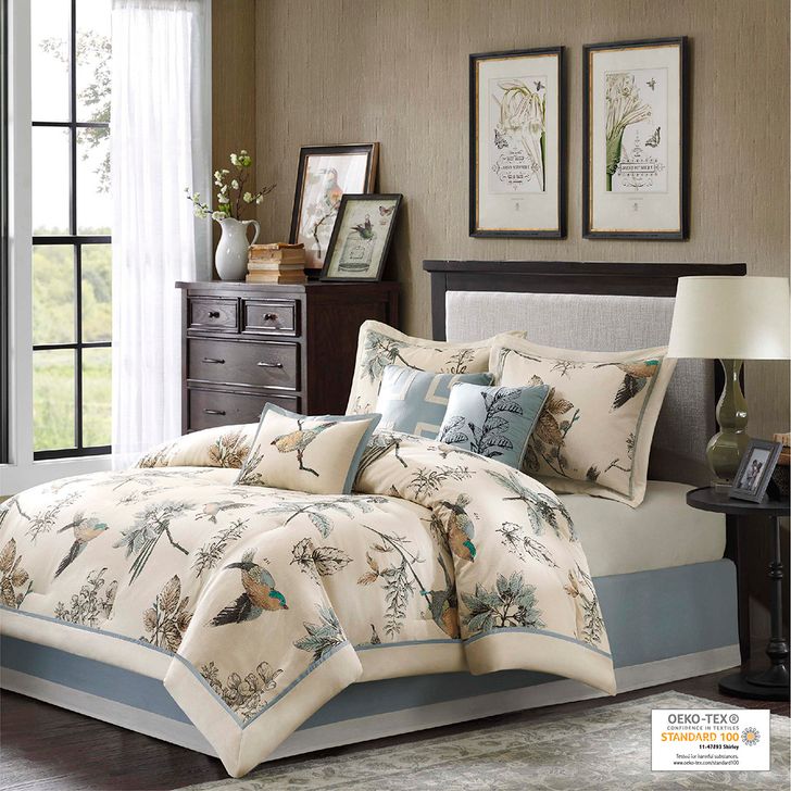 The appearance of Quincy Cotton Twill Printed 7Pcs King Comforter Set In Khaki designed by Olliix in the country / farmhouse interior design. This khaki piece of furniture  was selected by 1StopBedrooms from Quincy Collection to add a touch of cosiness and style into your home. Sku: MP10-759. Material: Polyester. Bed Size: King. Product Type: Comforter Set. Image1