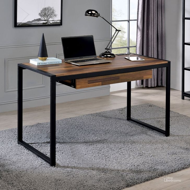 The appearance of Quincy Desk In Dark Oak and Matte Black designed by Furniture of America in the industrial interior design. This dark oak and matte black piece of furniture  was selected by 1StopBedrooms from Quincy Collection to add a touch of cosiness and style into your home. Sku: CM-DK913. Material: Metal. Product Type: Desk. Image1