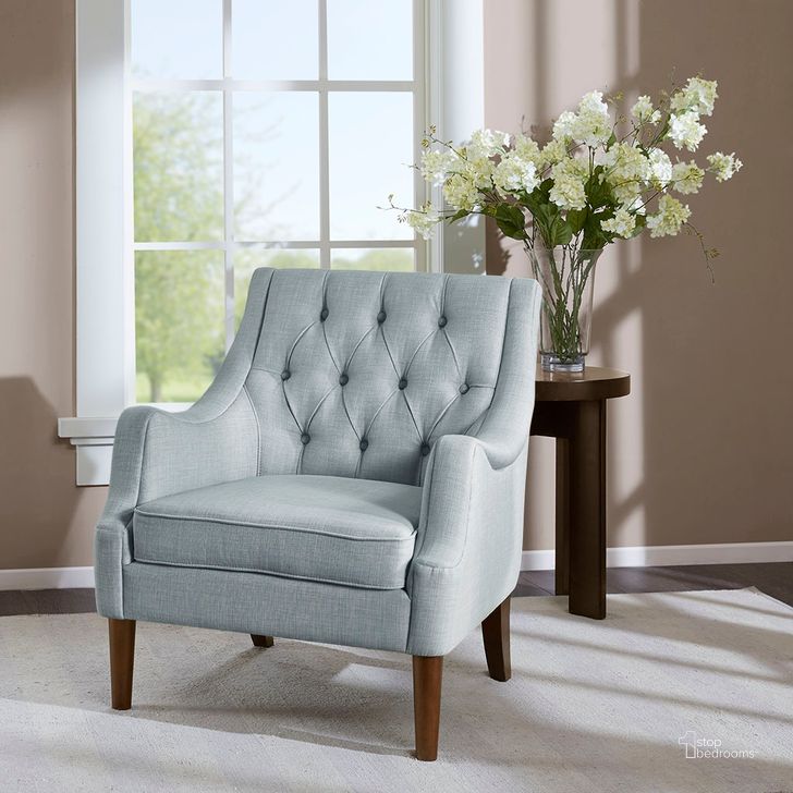 The appearance of Qwen Button Tufted Accent Chair In Dusty Blue designed by Olliix in the transitional interior design. This dusty blue piece of furniture  was selected by 1StopBedrooms from Qwen Collection to add a touch of cosiness and style into your home. Sku: MP100-0891. Material: Wood. Product Type: Accent Chair. Image1