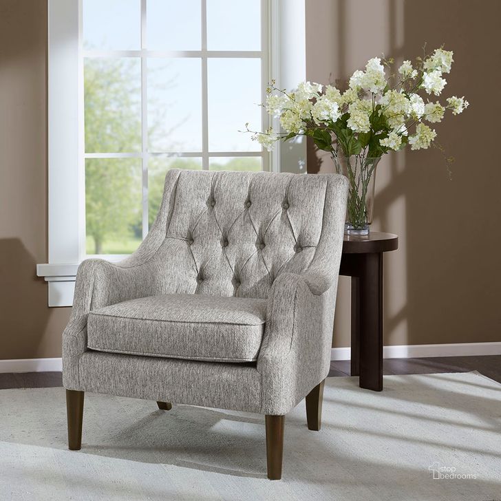 The appearance of Qwen Button Tufted Accent Chair In Grey designed by Olliix in the transitional interior design. This grey piece of furniture  was selected by 1StopBedrooms from Qwen Collection to add a touch of cosiness and style into your home. Sku: FPF18-0513. Material: Wood. Product Type: Accent Chair. Image1