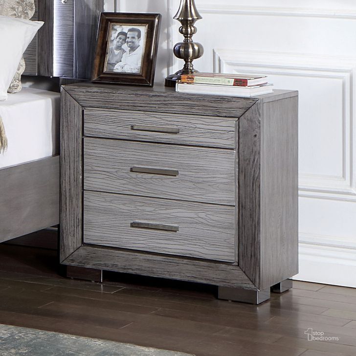 The appearance of Raiden Night Stand With Usb In Gray designed by Furniture of America in the transitional interior design. This gray piece of furniture  was selected by 1StopBedrooms from Raiden Collection to add a touch of cosiness and style into your home. Sku: CM7468GY-N. Material: Wood. Product Type: Nightstand. Image1