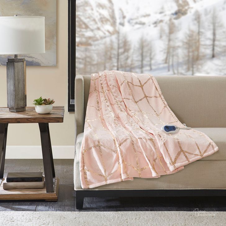 The appearance of Raina Polyester Heated Metallic Printed Throw In Blush designed by Olliix in the transitional interior design. This blush piece of furniture  was selected by 1StopBedrooms from Raina Collection to add a touch of cosiness and style into your home. Sku: TN54-0342. Material: Polyester. Product Type: Throw. Image1