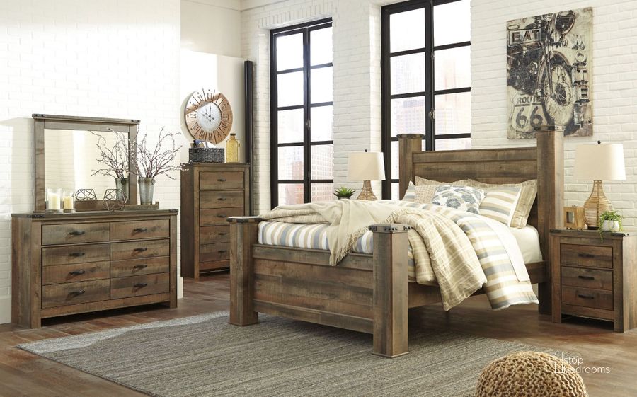 The appearance of Rainville Brown Poster Bed Bedroom Set 0qd2339060c designed by Bennett Interiors in the transitional interior design. This brown piece of furniture  was selected by 1StopBedrooms from Rainville Collection to add a touch of cosiness and style into your home. Sku: B446-67;B446-61;B446-64;B446-98;B446-91. Bed Type: Poster Bed. Material: Wood. Product Type: Poster Bed. Bed Size: Queen. Image1