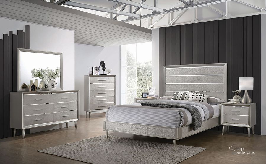 The appearance of Ramon Metallic Sterling Platform Bedroom Set designed by Coaster in the modern / contemporary interior design. This gray piece of furniture  was selected by 1StopBedrooms from Ramon Collection to add a touch of cosiness and style into your home. Sku: 222701QB1;222701QB2;222702. Bed Type: Platform Bed. Material: Wood. Product Type: Platform Bed. Bed Size: Queen. Image1