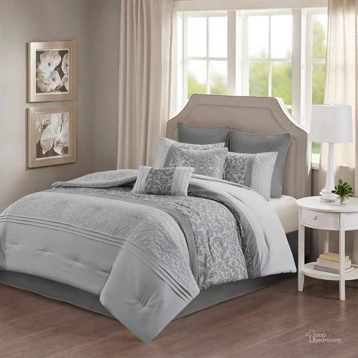 The appearance of Ramsey Polyester Embroidered 8Pcs Queen Comforter Set In Grey designed by Olliix in the traditional interior design. This grey piece of furniture  was selected by 1StopBedrooms from Ramsey Collection to add a touch of cosiness and style into your home. Sku: 5DS10-0218. Material: Polyester. Bed Size: Queen. Product Type: Comforter Set. Image1