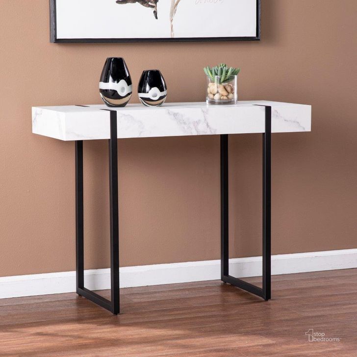 The appearance of Rangley Modern Faux Marble Console Table designed by SEI Furniture in the modern / contemporary interior design. This black piece of furniture  was selected by 1StopBedrooms from Rangley Collection to add a touch of cosiness and style into your home. Sku: CK1142703. Material: Wood. Product Type: Console Table. Image1
