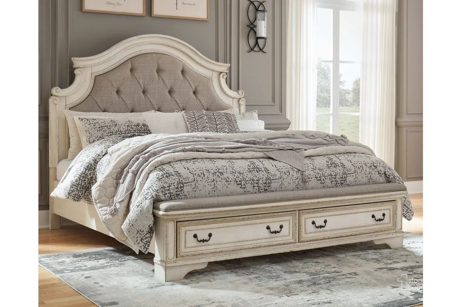 Realyn White California King Upholstered Panel Bed With Bench Footboard