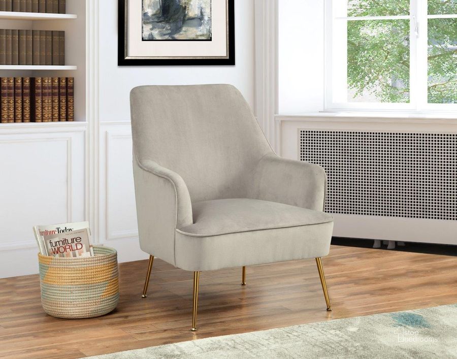 The appearance of Rebecca Leisure Chair Grey designed by Alpine in the modern / contemporary interior design. This grey and gold piece of furniture  was selected by 1StopBedrooms from Rebecca Collection to add a touch of cosiness and style into your home. Sku: 9010-1-GRY. Product Type: Accent Chair. Material: Rubberwood. Image1