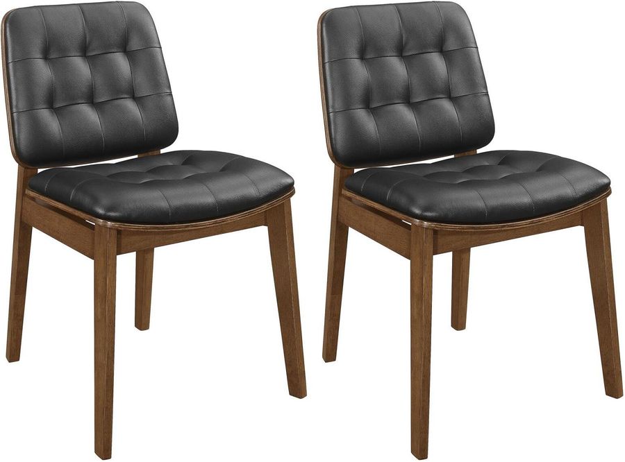 The appearance of Redbridge Black Side Chair (Set Of 2) designed by Coaster in the modern / contemporary interior design. This walnut and black piece of furniture  was selected by 1StopBedrooms from Redbridge Collection to add a touch of cosiness and style into your home. Sku: 106596. Material: Wood. Product Type: Dining Chair. Image1
