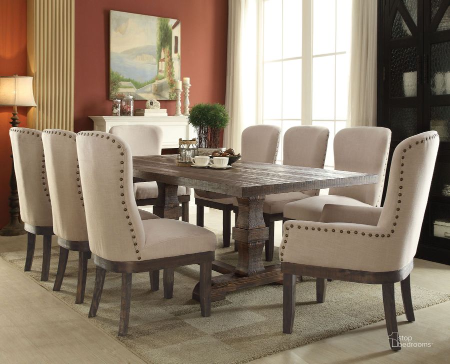 The appearance of Redwing Brown Dining Set designed by Isaac Tahari in the transitional interior design. This brown piece of furniture  was selected by 1StopBedrooms from Redwing Collection to add a touch of cosiness and style into your home. Sku: 60737T;60738ST;60742. Table Base Style: Trestle. Material: Wood. Product Type: Dining Room Set. Table Top Shape: Rectangular. Size: 90". Image1