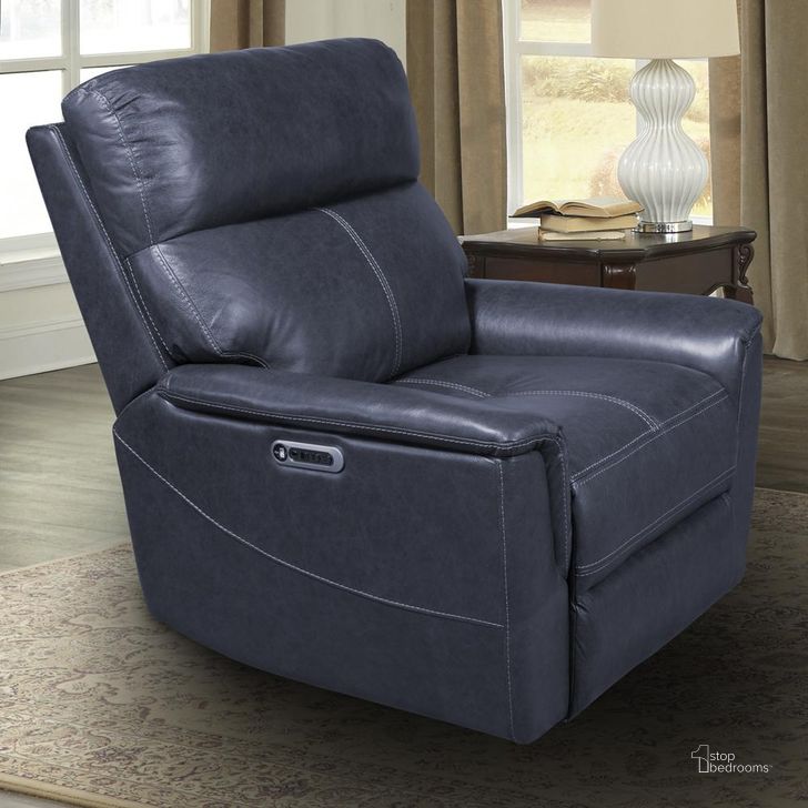 The appearance of Reed Indigo Power Recliner designed by Parker House in the transitional interior design. This indigo piece of furniture  was selected by 1StopBedrooms from Reed Collection to add a touch of cosiness and style into your home. Sku: MREE#812PHL-IND. Product Type: Recliner. Material: Top Grain Leather. Image1
